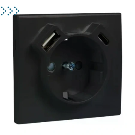 Лицевая панель для розетки 2к+з с USB A+C, матовый черный (90630 TPM)